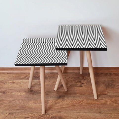 Set masute 2 piese, Leona, 2Shp234, MDF , Alb/Negru