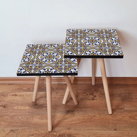 Set masute 2 piese, Leona, 2Shp24, MDF , Bleumarin / Galben / Albastru / Alb