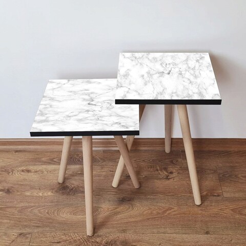 Set masute 2 piese, Hanah Home, 2Shp255, Alb/Gri