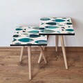 Set masute 2 piese, Leona, 2Shp269, MDF , Verde / Albastru / Alb