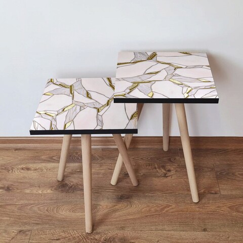 Set masute 2 piese, Hanah Home, 2Shp272, Alb / Gri / Auriu