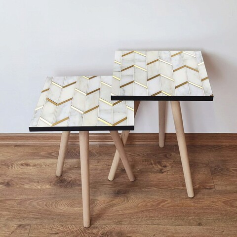 Set masute 2 piese, Hanah Home, 2Shp273, Alb/Auriu