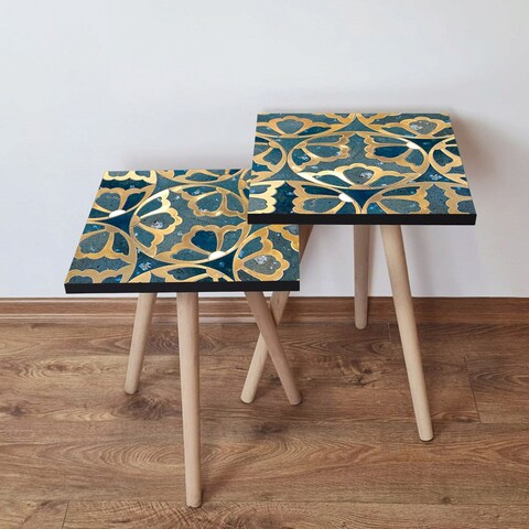 Set masute 2 piese, Leona, 2Shp274, MDF , Bleumarin / Albastru / Alb