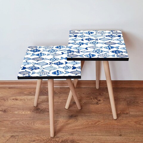 Set masute 2 piese, Leona, 2Shp277, MDF , Bleumarin/Alb