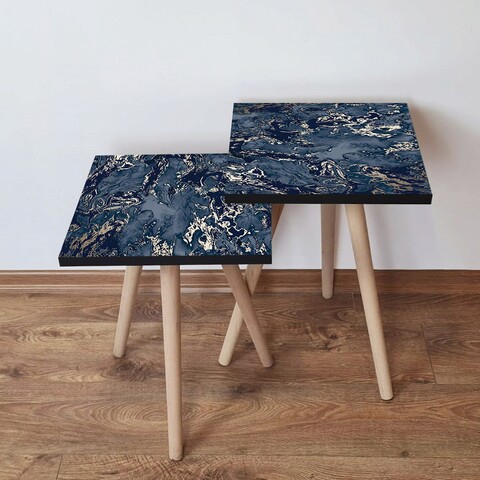 Set masute 2 piese, Leona, 2Shp278, MDF , Bleumarin / Gri / Alb