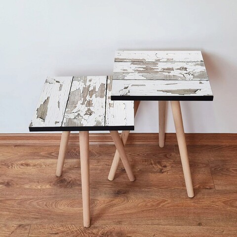 Set masute 2 piese, Leona, 2Shp3, MDF , Alb/Maro