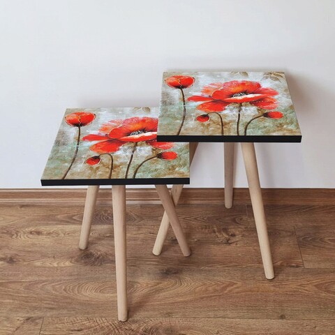 Set masute 2 piese, Leona, 2Shp301, MDF , Roșu / Maro / Bej