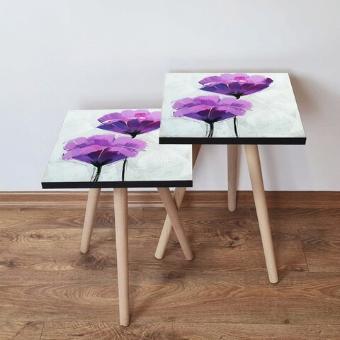 Set masute 2 piese, Hanah Home, 2Shp311, Violet / Negru / Alb