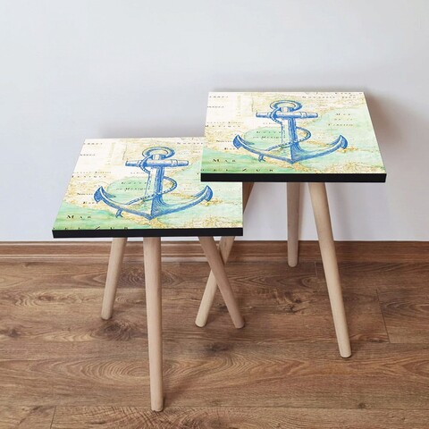 Set masute 2 piese, Leona, 2Shp313, MDF , Bleumarin / Verde / Bej