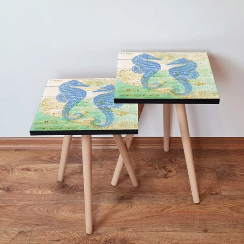 Set masute 2 piese, Leona, 2Shp314, MDF , Bleumarin / Verde / Bej