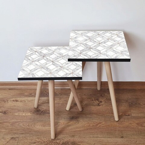 Set masute 2 piese, Hanah Home, 2Shp319, Alb/Gri