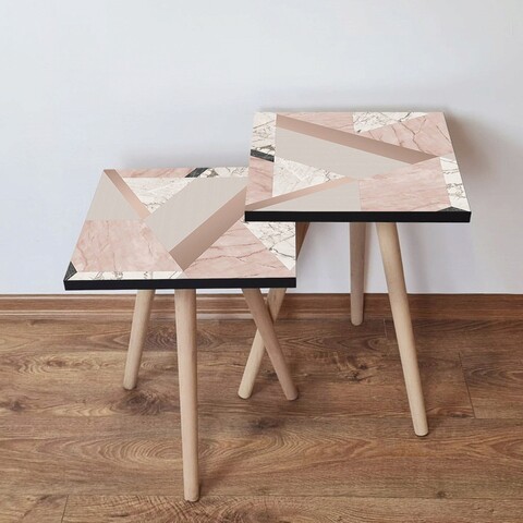 Set masute 2 piese, Hanah Home, 2Shp320, Roz / Bej / Alb / Negru