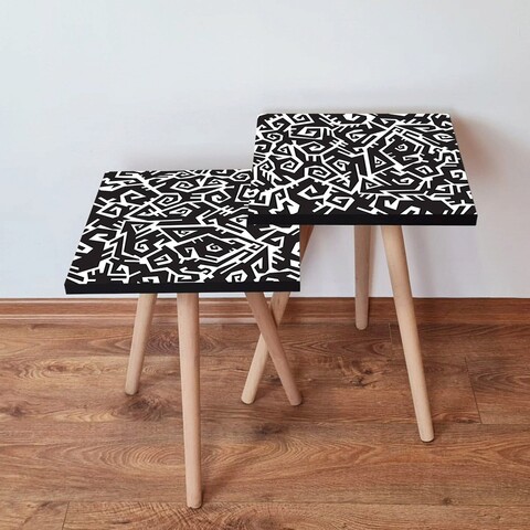 Set masute 2 piese, Leona, 2Shp377, MDF , Alb/Negru