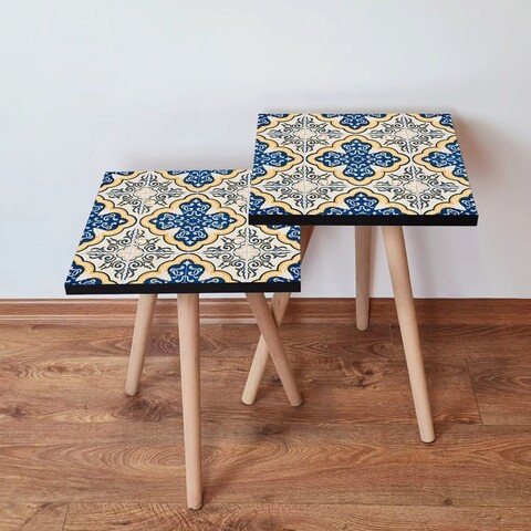 Set masute 2 piese, Hanah Home, 2Shp38, Bleumarin / Galben / Alb