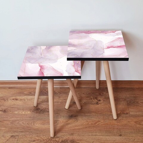 Set masute 2 piese, Leona, 2Shp383, MDF , Roz / Alb / Auriu