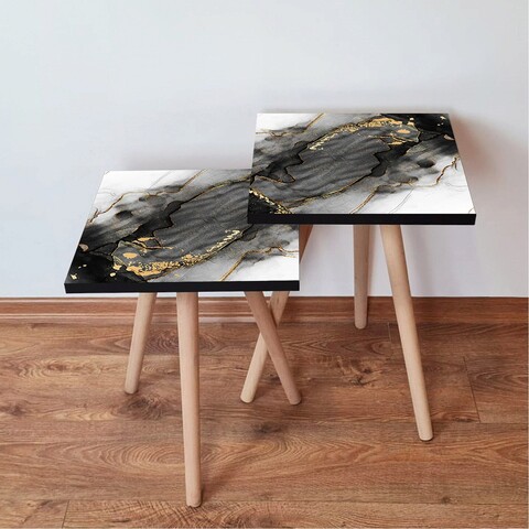 Set masute 2 piese, Leona, 2Shp391, MDF , Negru / Alb / Crem