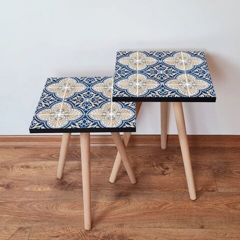 Set masute 2 piese, Hanah Home, 2Shp40, Bleumarin / Alb / Crem