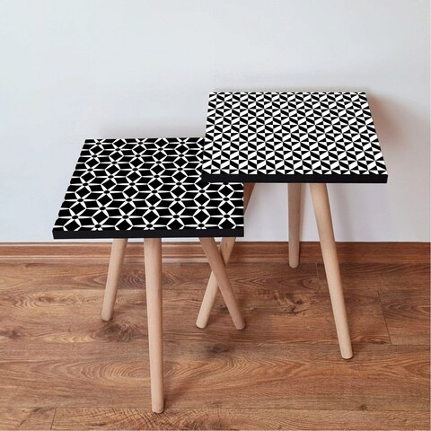 Set masute 2 piese, Leona, 2Shp403, MDF , Alb/Negru