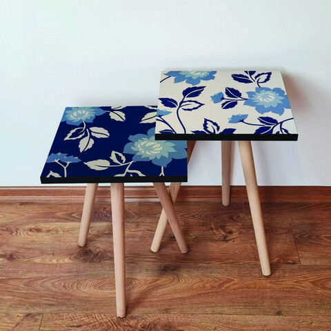 Set masute 2 piese, Hanah Home, 2Shp411, Bleumarin / Albastru / Bej