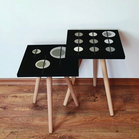 Set masute 2 piese, Hanah Home, 2Shp413, Negru / Bej / Gri