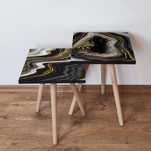 Set masute 2 piese, Hanah Home, 2Shp415, Negru / Auriu / Alb