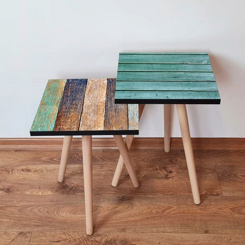 Set masute 2 piese, Leona, 2Shp424, MDF , Albastru / Verde / Maro / Bej
