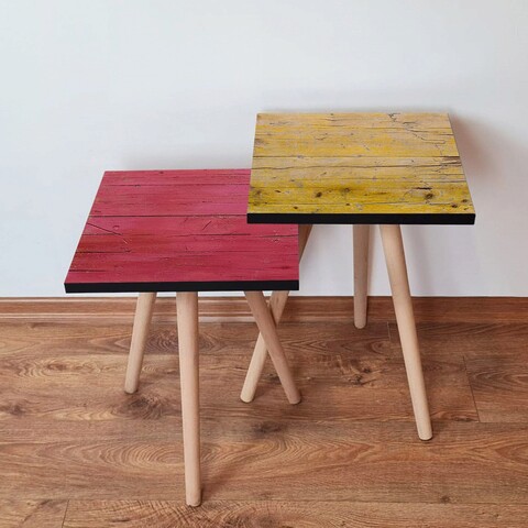 Set masute 2 piese, Leona, 2Shp427, MDF , Roz / Galben