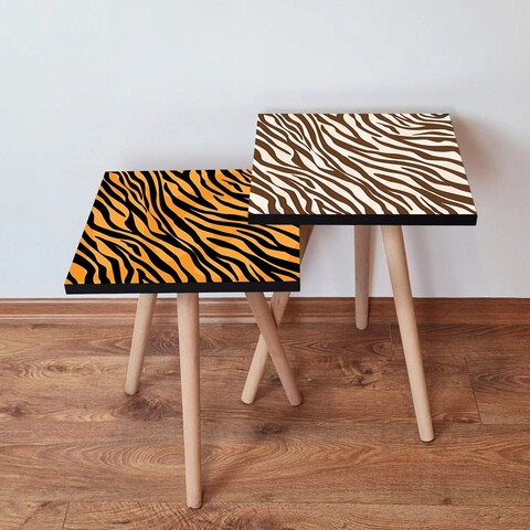 Set masute 2 piese, Hanah Home, 2Shp434, Portocaliu / Negru / Maro / Alb