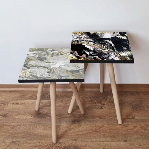 Set masute 2 piese, Hanah Home, 2Shp441, Gri / Crem / Negru / Alb