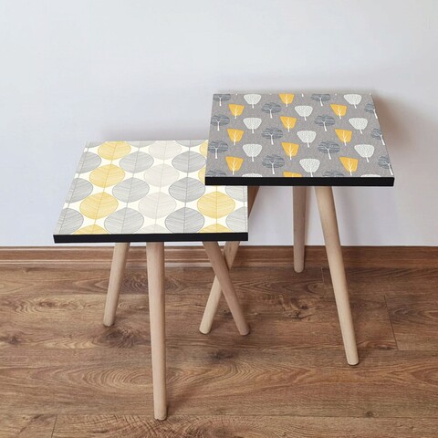 Set masute 2 piese, Hanah Home, 2Shp442, Gri / Alb / Galben