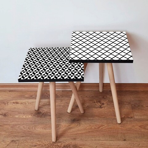 Set masute 2 piese, Hanah Home, 2Shp447, Alb/Negru