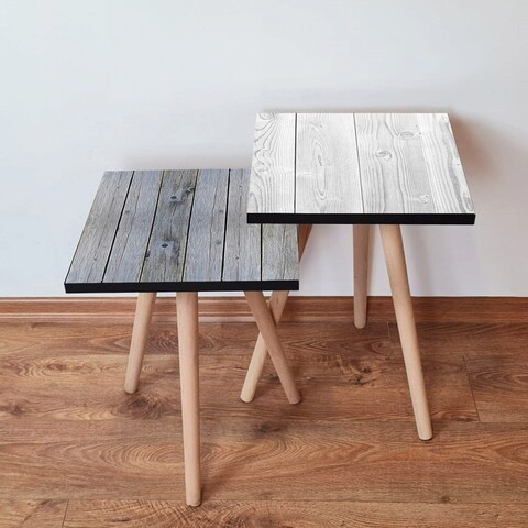 Set masute 2 piese, Hanah Home, 2Shp449, Gri/Alb