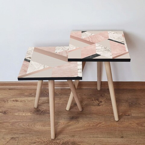 Set masute 2 piese, Hanah Home, 2Shp453, Roz / nurcă / bej / alb