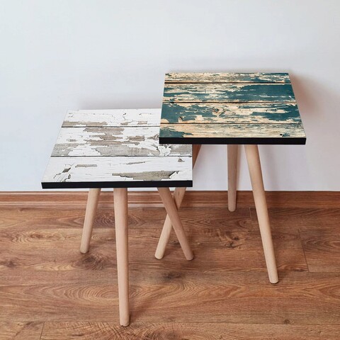 Set masute 2 piese, Hanah Home, 2Shp462, Alb / Gri / Verde / Camel