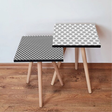 Set masute 2 piese, Hanah Home, 2Shp463, Alb/Negru