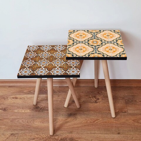 Set masute 2 piese, Hanah Home, 2Shp467, Portocaliu / Alb / Negru / Gri