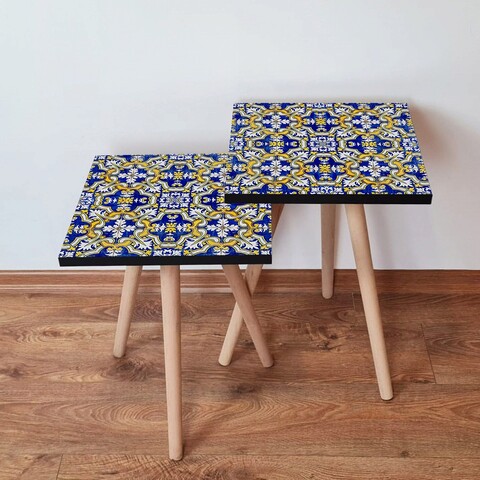 Set masute 2 piese, Leona, 2Shp47, MDF , Bleumarin / Albastru / Galben
