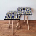 Set masute 2 piese, Leona, 2Shp47, MDF , Bleumarin / Albastru / Galben