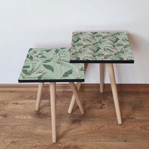 Set masute 2 piese, Leona, 2Shp471, MDF , Verde / Portocaliu / Gri