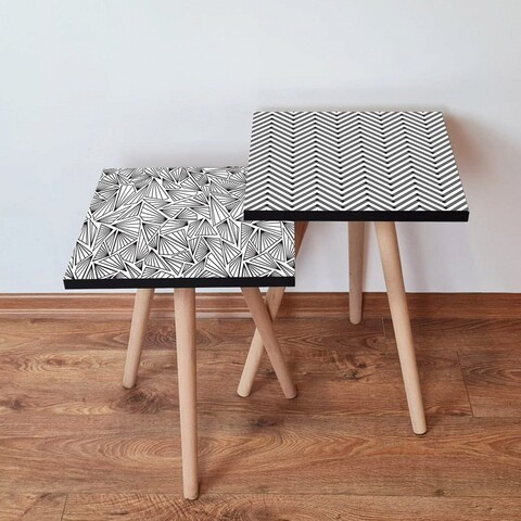 Set masute 2 piese, Hanah Home, 2Shp473, Alb/Negru