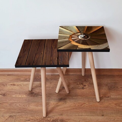 Set masute 2 piese, Hanah Home, 2Shp479, Maro / Camel / Alb