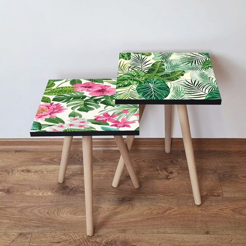 Set masute 2 piese, Leona, 2Shp494, MDF , Roz/Verde/Alb