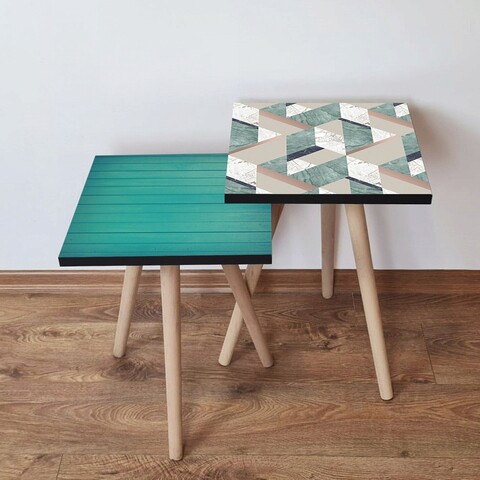 Set masute 2 piese, Leona, 2Shp497, MDF , Albastru / Alb / Bej / Albastru Marin