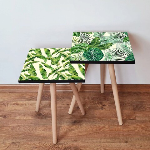 Set masute 2 piese, Leona, 2Shp498, MDF , Verde/Alb