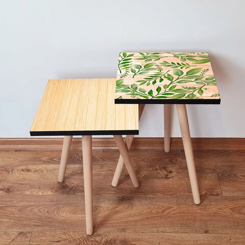 Set masute 2 piese, Leona, 2Shp505, MDF , Crema / Somon / Verde