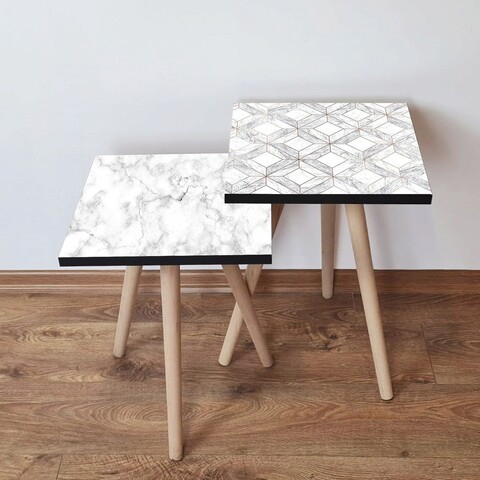 Set masute 2 piese, Leona, 2Shp506, MDF , Negru / Alb / Gri