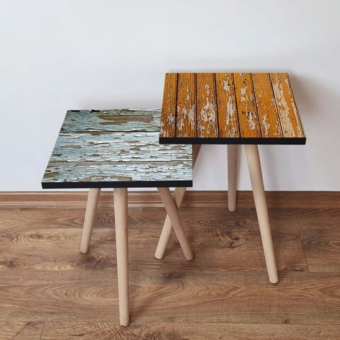 Set masute 2 piese, Leona, 2Shp516, MDF , Verde / Bej / Maro