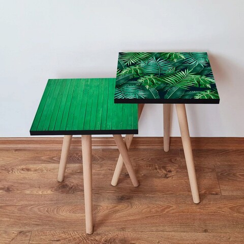 Set masute 2 piese, Leona, 2Shp517, MDF , Verde / Albastru Marin