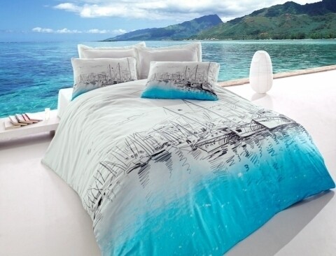 Lenjerie de pat dubla, 4 piese, 100% bumbac ranforce, Cotton Box, Marina