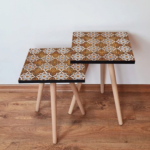 Set masute 2 piese, Leona, 2Shp52, MDF , Alb / Portocaliu
